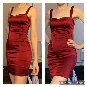 EUC Bebe red satin acetate corset bustier mini dress holiday Christmas xxs 0 00